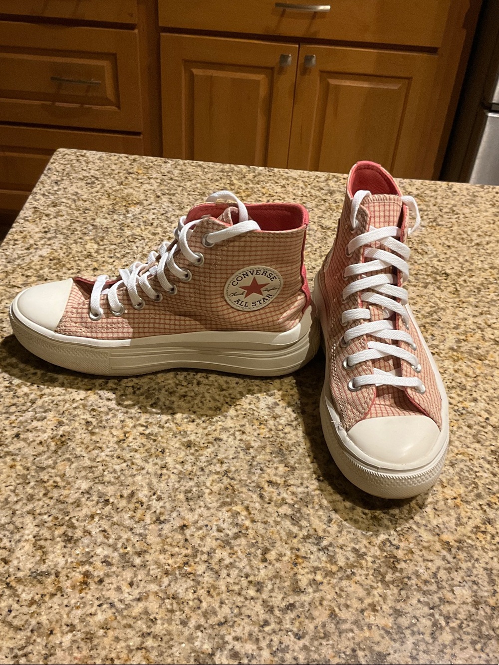 Converse Pink and White High Top Sneakers